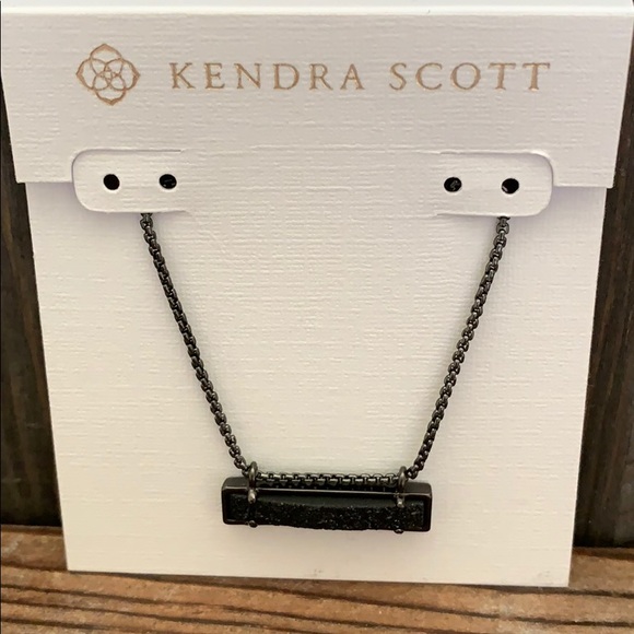 Leanor Gunmetal Pendant Necklace In Black Drusy